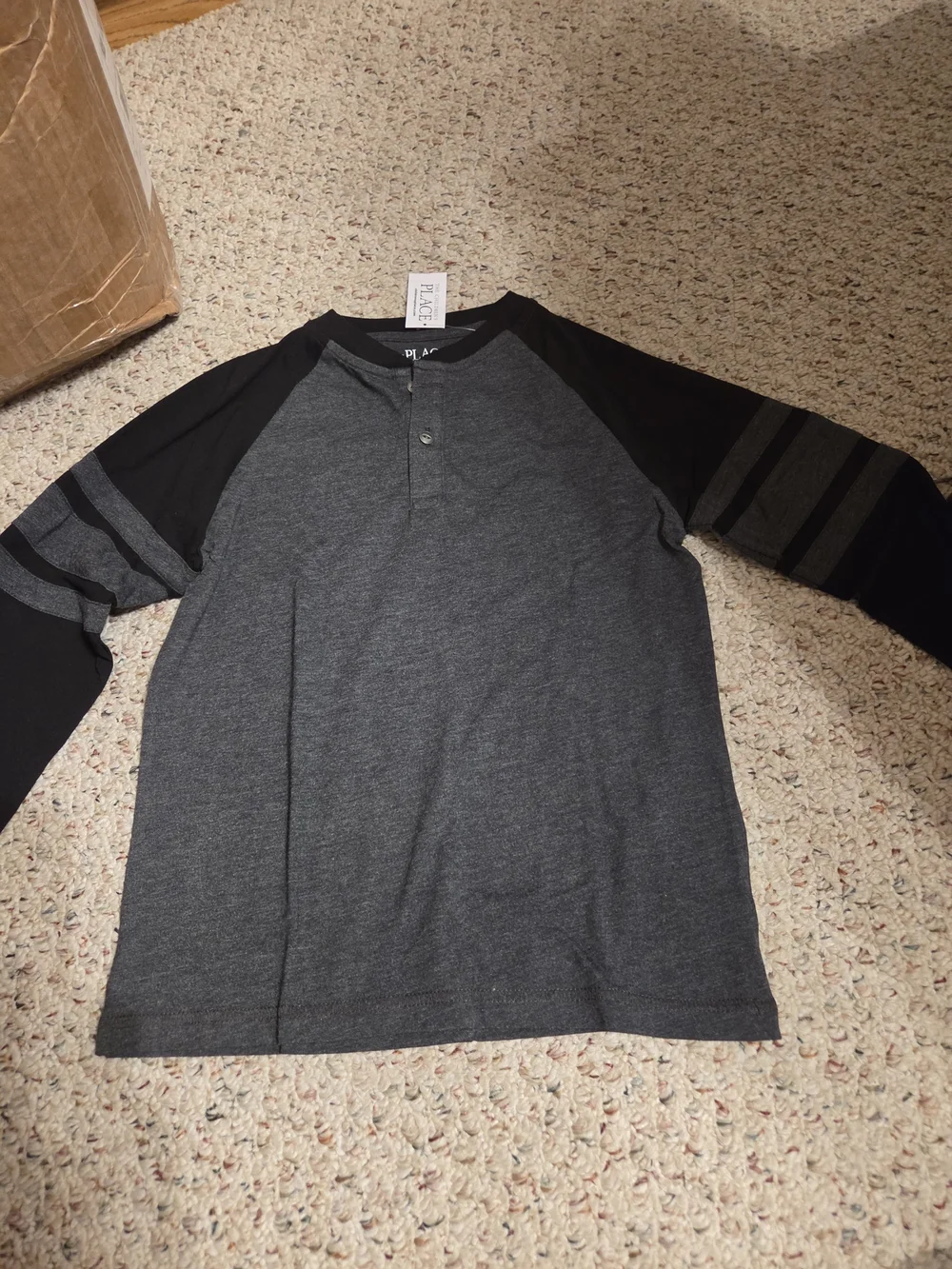 The Children's Place Charcoal Gray and Black Raglan Henley Long Sleeve Tee